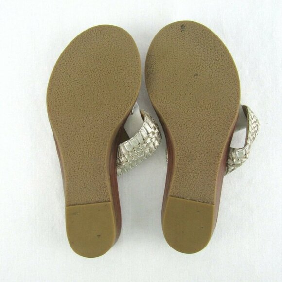 Jack Rogers White Gold Metallic Braided Leather Thong Sandals Size 6M Flip Flops - Picture 11 of 12